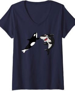 Womens Shark vs Orca Tee Funny Shark and Orca Lover Men Women kids V-Neck T-Shirt