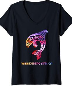 Womens Tribal Vandenberg AFB CA Orca Killer Whale Native American V-Neck T-Shirt