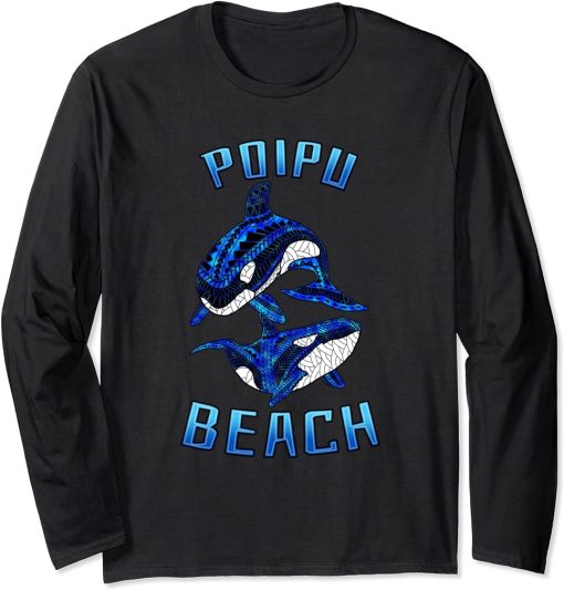 Poipu Beach Hawaii Vacation Tribal Whale Orca Long Sleeve T-Shirt