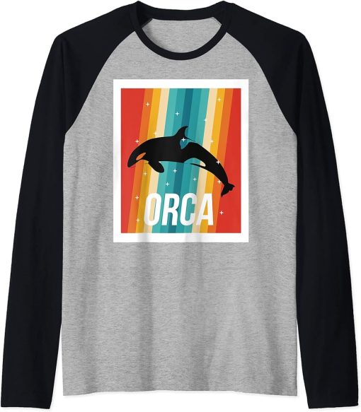 Vintage Orca Retro Killer Whale Raglan Baseball Tee